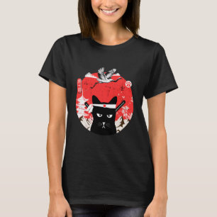 Camiseta Gato preto Samurai japonês Vintage