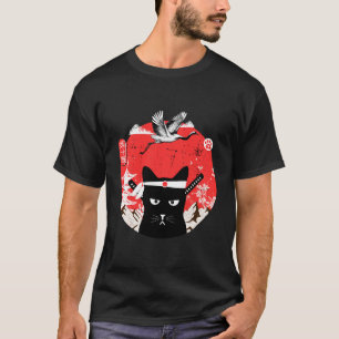 Camiseta Gato preto Samurai japonês Vintage