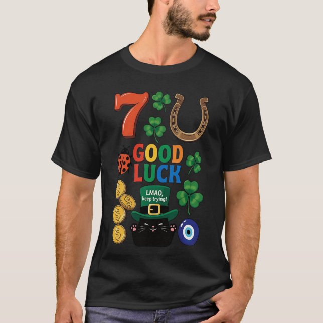 Camiseta Gato preto sarcástico e amuletos da sorte (Frente)