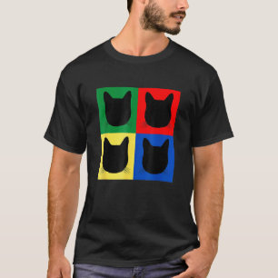 Camiseta Gato Preto Silhueta da Cabeça Cores Primárias Lis
