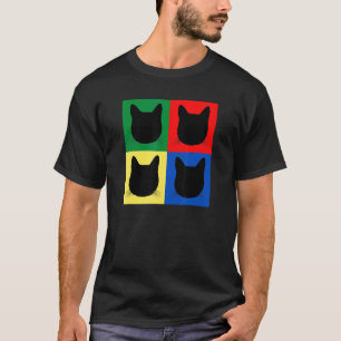 Camiseta Gato Preto Silhueta da Cabeça Quadrados Listrado