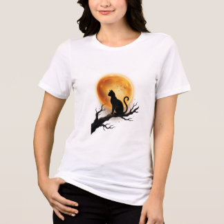 Camiseta Gato Preto Silhueta Elegante de Halloween ao Luar
