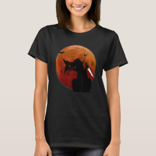 Camiseta Gato Preto Sinistro Festa de Halloween da Lua Chei
