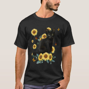 Camiseta Gato Preto Sol Girassol Flor Gato Sol