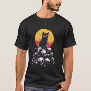 Camiseta Gato Preto Sombrio Arte Gótica de Esqueleto Montan