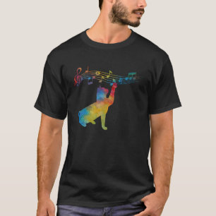 Camiseta Gato Preto Subindo Folha de Música Nota Ideia