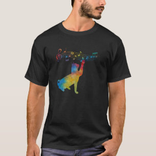 Camiseta Gato Preto Subindo Tocando Nota de Partitura  Idei