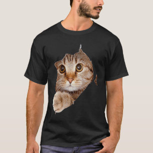 Camiseta Gato Preto Tecido Rasgado Gato Mãe de Gato Gatinh