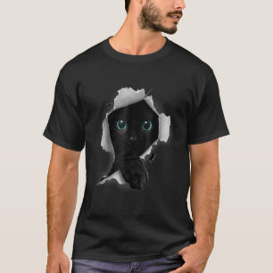 Camiseta Gato Preto Tecido Rasgado Kitty Dono de Gato Mais