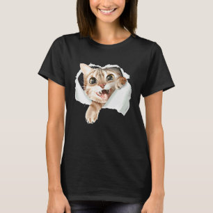 Camiseta Gato Preto Tecido Rasgado Para Gato Pai de Gato Mã