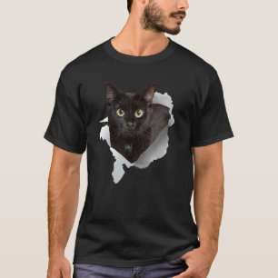 Camiseta Gato Preto Tecido Rasgado Para Gato Pai de Gato Mã