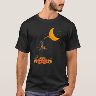 Camiseta Gato Preto Tocando Violino Na Noite de Halloween A