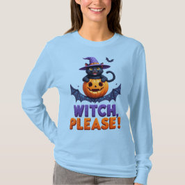 Camiseta Gato Preto Travesso em Chapéu de Bruxa