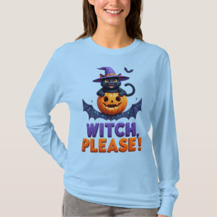 Camiseta Gato Preto Travesso em Chapéu de Bruxa