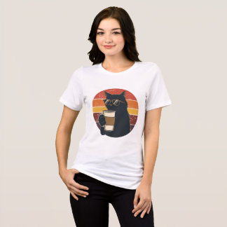 Camiseta Gato Preto Usando Óculos de Sol
