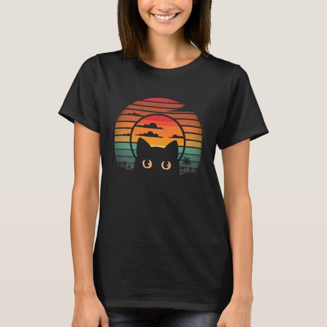 Camiseta Gato Preto Vintage com Olhos Amarelos (Frente)