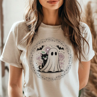 Camiseta Gato Preto Vintage e Fantasma Temporada de Hallowe