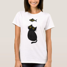 Camiseta Gato Preto vs Peixe Preto Engraçado 