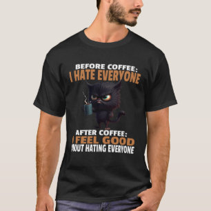 Camiseta Gato Preto Zangado Bebe Café Antes do Café Eu Odei