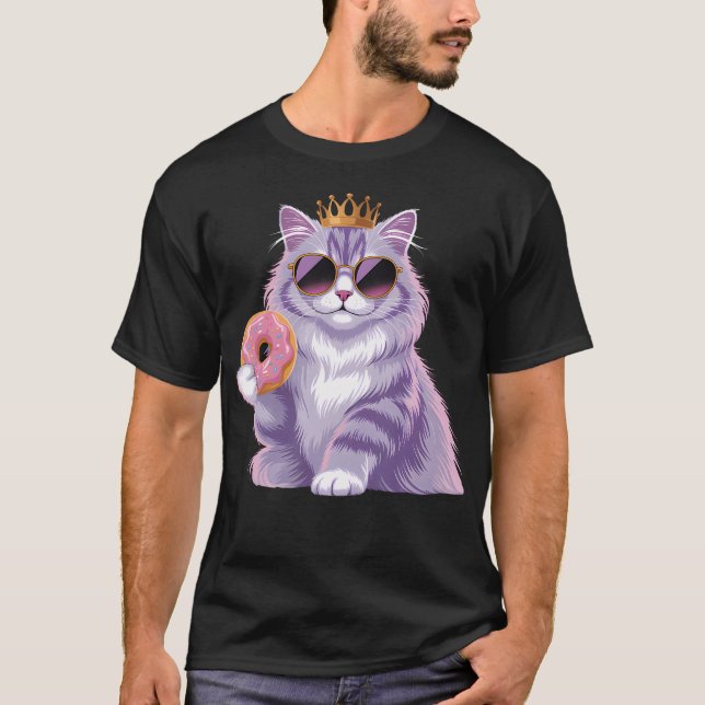 Camiseta Gato Princesa Fofa Óculos de Sol Donut Engraçado F (Frente)