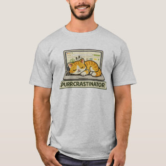 Camiseta Gato Procrastinador Engraçado Dormindo no Teclado