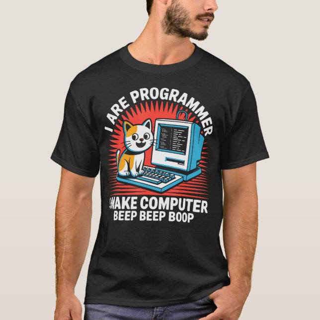 Camiseta Gato Programador Codificador Computador (Frente)