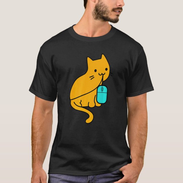 Camiseta Gato programador jogador comendo mouse de jogos de (Frente)
