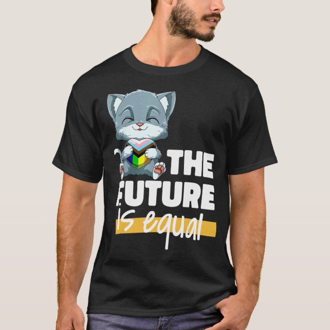 Camiseta Gato Progressiv Pride Transgênero Gênero não-binár (Frente)