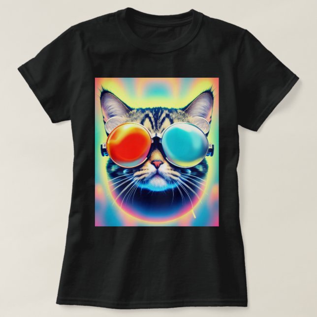 Camiseta Gato Psicodélico Louco Gato Psiconauta Gato Branco (Frente do Design)