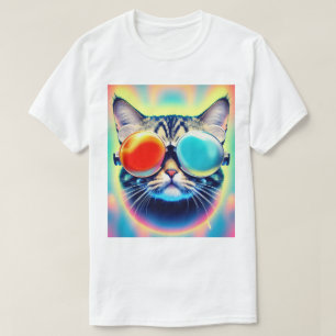 Camiseta Gato Psicodélico Louco Gato Psiconauta Gato Branco