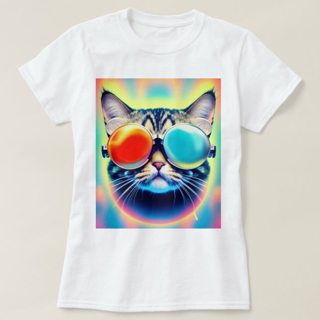 Camiseta Gato Psicodélico Louco Gato Psiconauta Gato Branco (Frente do Design)