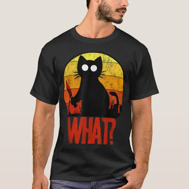 Camiseta Gato Psicopata Negra Assassino Que Faca Faca Festa (Frente)