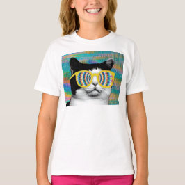 CAMISETA GATO PSIQUEDÉLICO COM ÓCULOS SOLARES