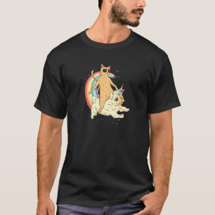Camiseta Gato Pugicórnio Montando Pug Unicórnio Arco-íris M