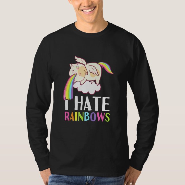 Camiseta Gato Puke Rainbow Vomit I Odeio Rainbows Bonito (Frente)