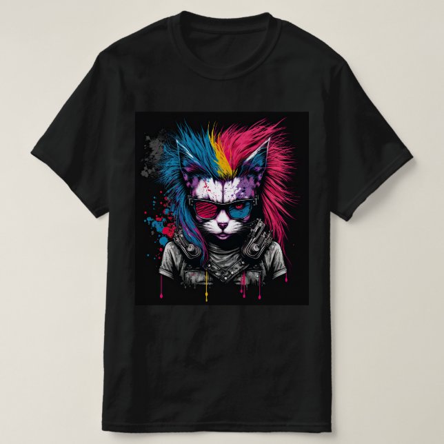 Camiseta Gato punk colorido (Frente do Design)