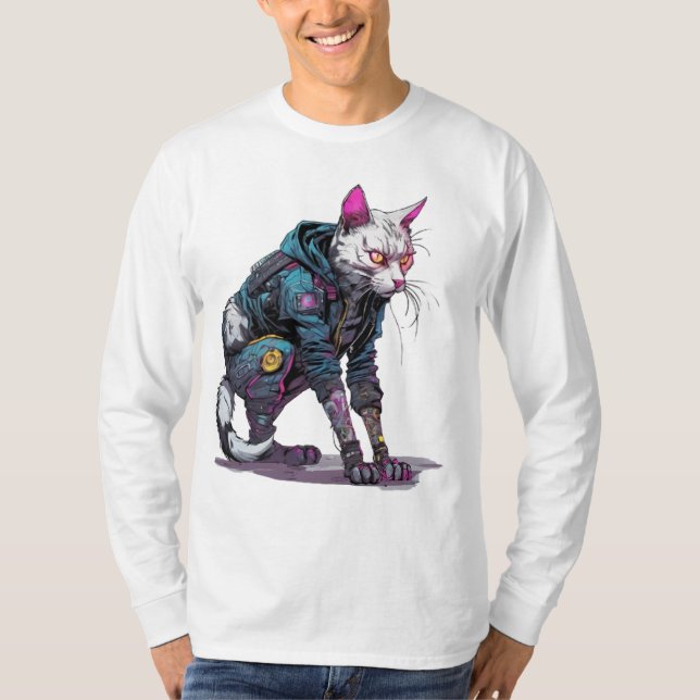 Camiseta Gato Punk do Estilo de Rua (Frente)