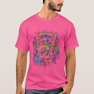 Camiseta Gato Púrpura DJ Com Fones de ouvido E Óculos De So