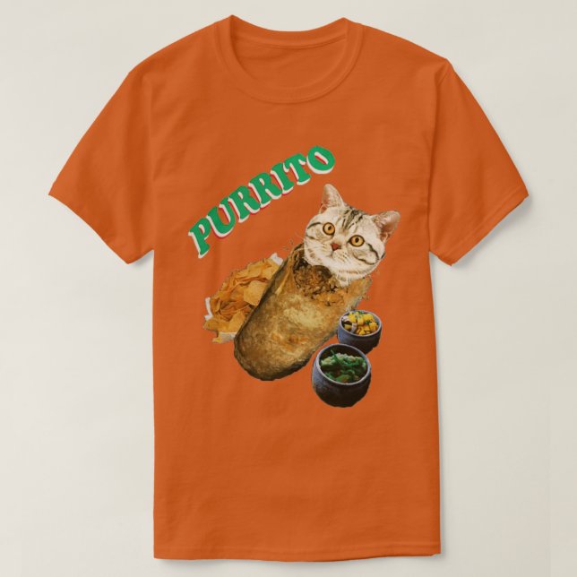 Camiseta Gato Purrito Em Um Burrito Com Obrigados De Dia Da (Frente do Design)