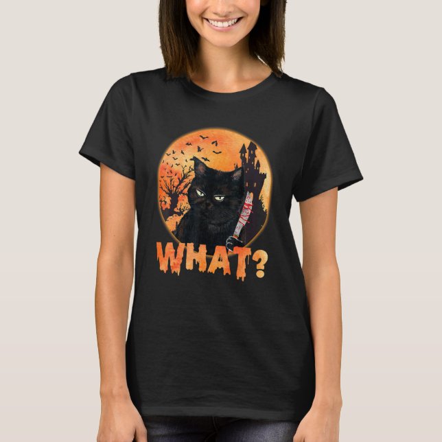 Camiseta Gato Que Gato Negro De Assassinato Com Faca Hallow (Frente)