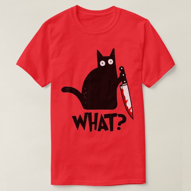 Camiseta Gato Que Gato Preto Assassino Com Faca (Frente do Design)