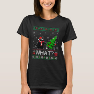 Camiseta Gato Que Gato Preto Puxando Árvore De Natal Ugly X