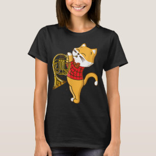 Camiseta Gato Que Goza Do Instrumento Musical Horn1 Francês
