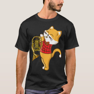 Camiseta Gato Que Goza Do Instrumento Musical Horn1 Francês