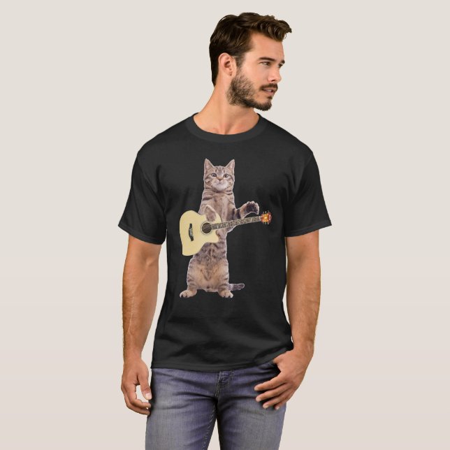Camiseta Gato que joga o Tshirt da guitarra (Frente Completa)