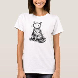 Camiseta Gato Rabisco Esboço Abstrato Arte de Gato Minimali