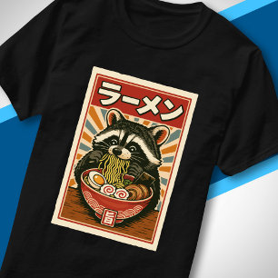 Camiseta Gato Raccoon Fofo Tomando Ramen Japonês Vintage