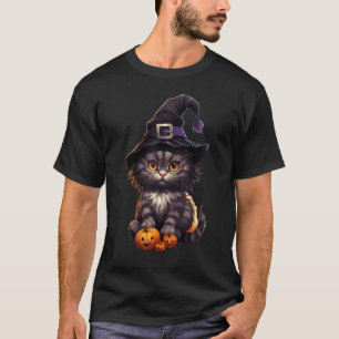 Camiseta Gato Ragamuffin Chapéu de Bruxa de Halloween