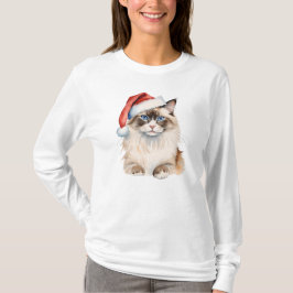 Camiseta Gato Ragdoll de Natal Aquarela