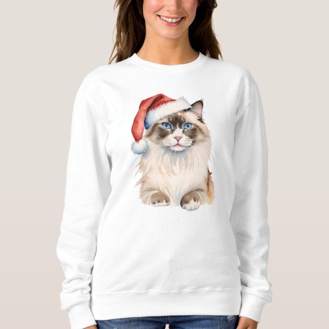 Camiseta Gato Ragdoll de Natal Aquarela (Frente)